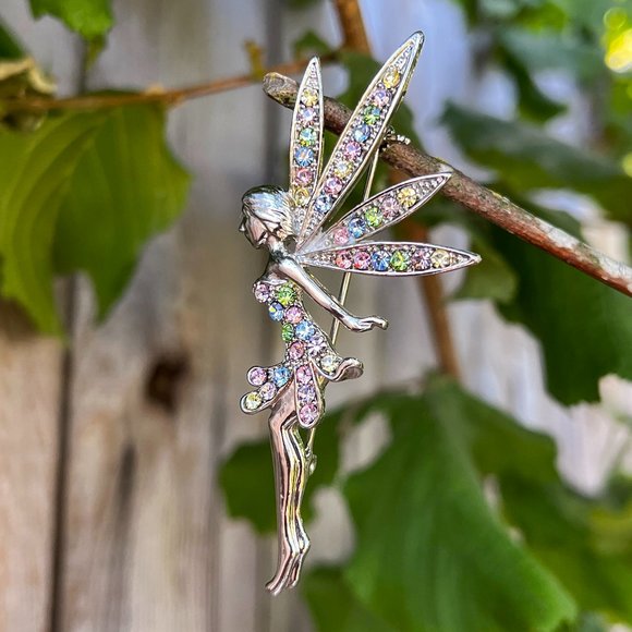 Vintage Jewelry - Vintage Fairy Rhinestone Pin Brooch